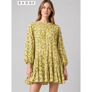 Rhode Resort Ella Yellow Floral Print Cotton Poplin Mini Dress M Boho No Belt
